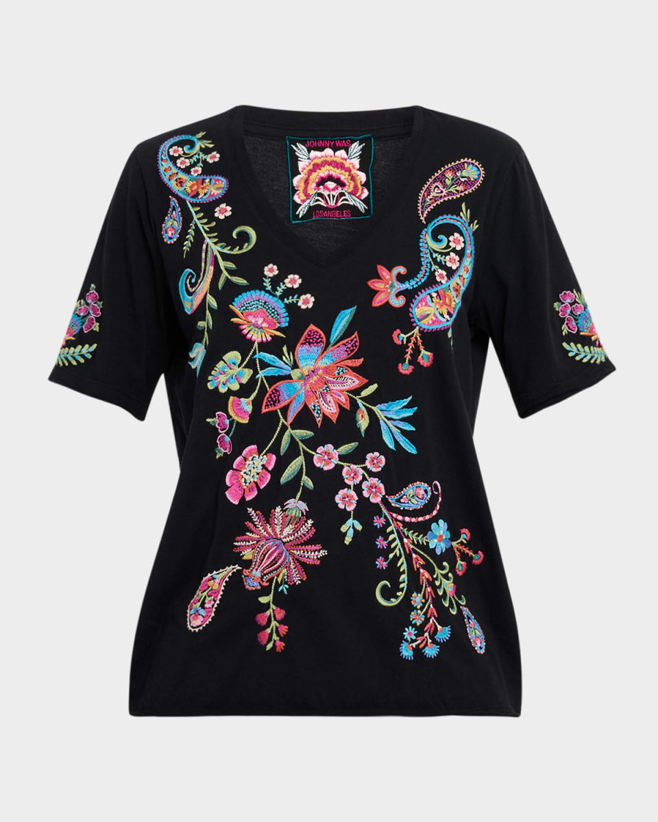 Karime Floral-Embroidered Cotton T